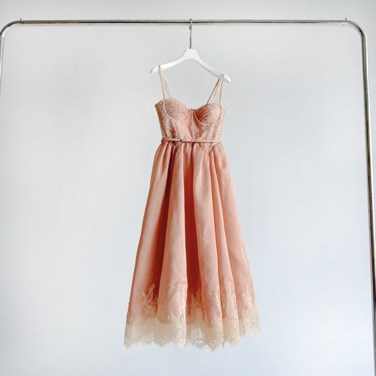 Lace Trim Linen Silk Slip Long Dress