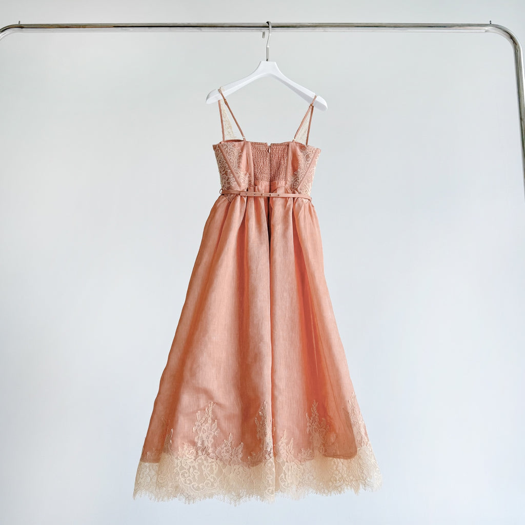 Lace Trim Linen Silk Slip Long Dress