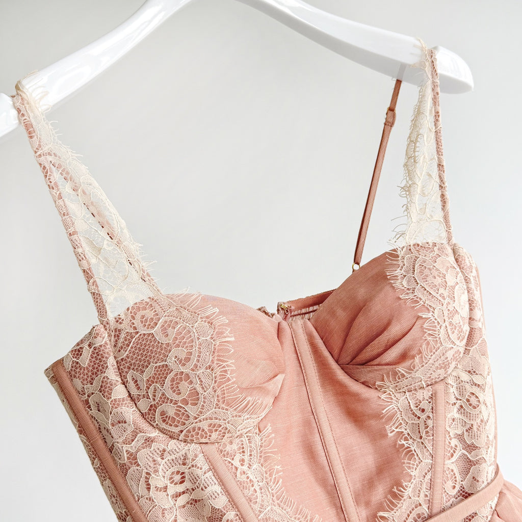 Lace Trim Linen Silk Slip Long Dress