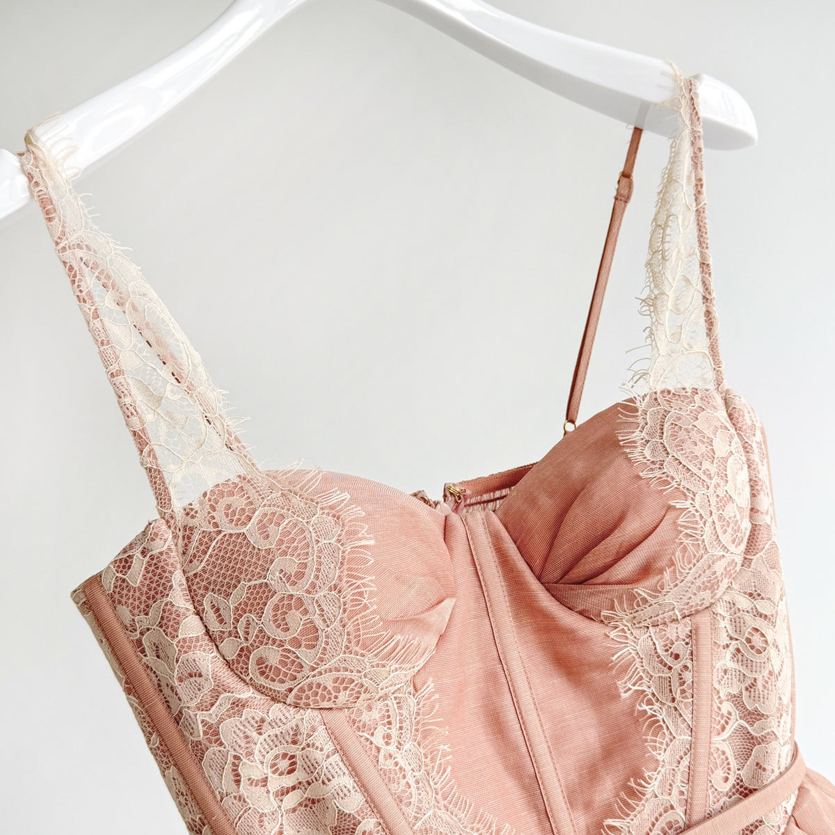 Lace Trim Linen Silk Slip Long Dress