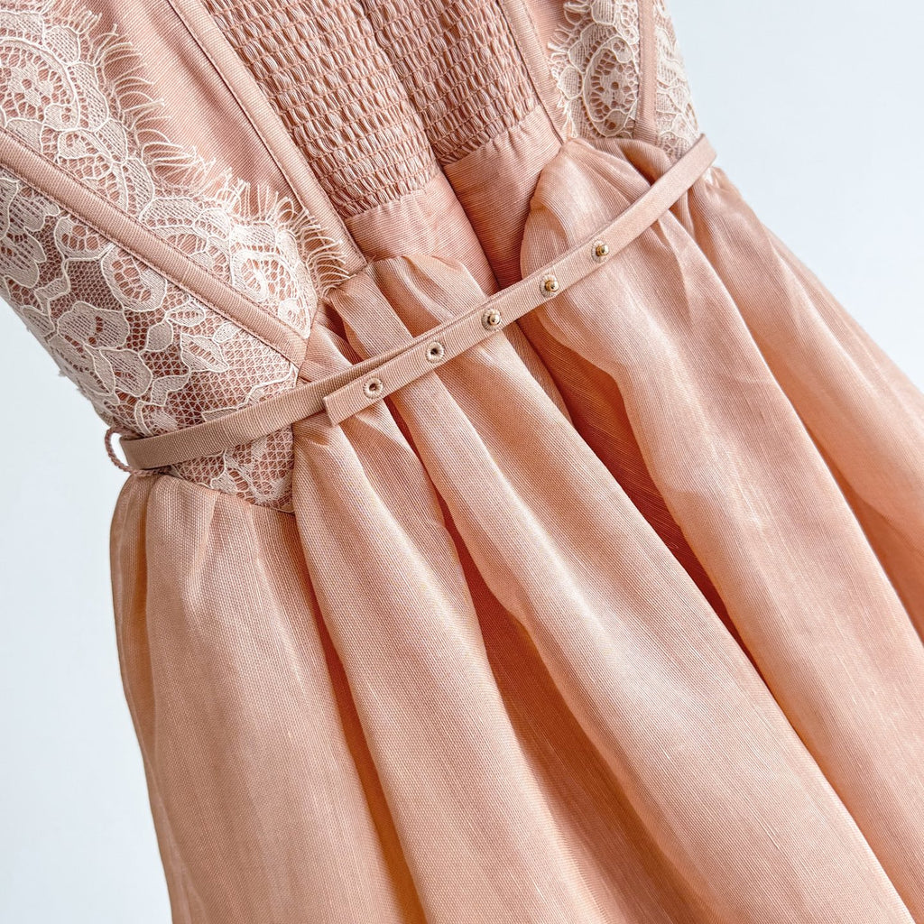 Lace Trim Linen Silk Slip Long Dress