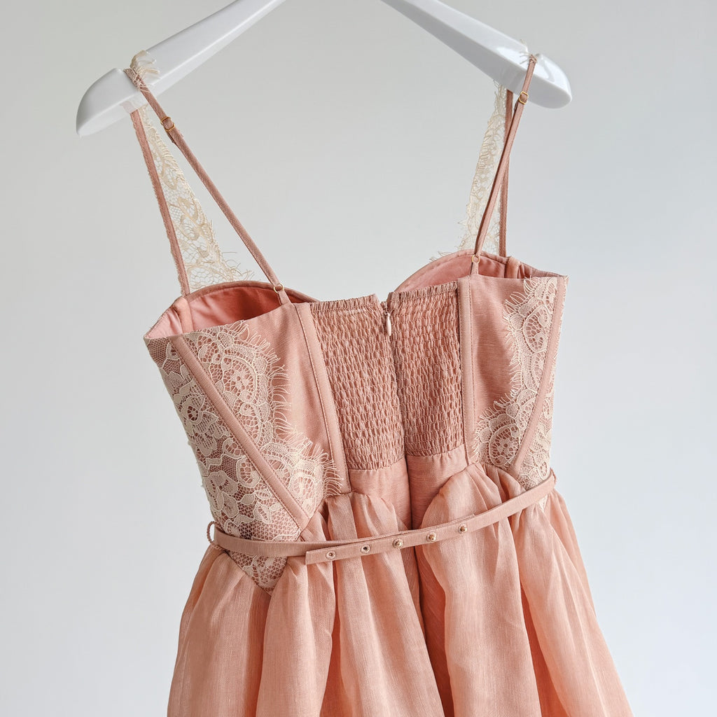 Lace Trim Linen Silk Slip Long Dress