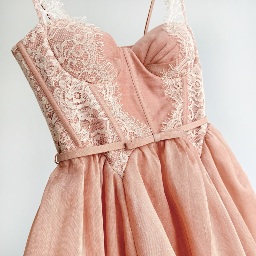 Lace Trim Linen Silk Slip Long Dress
