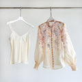 Elegant printed silk-linen blouse