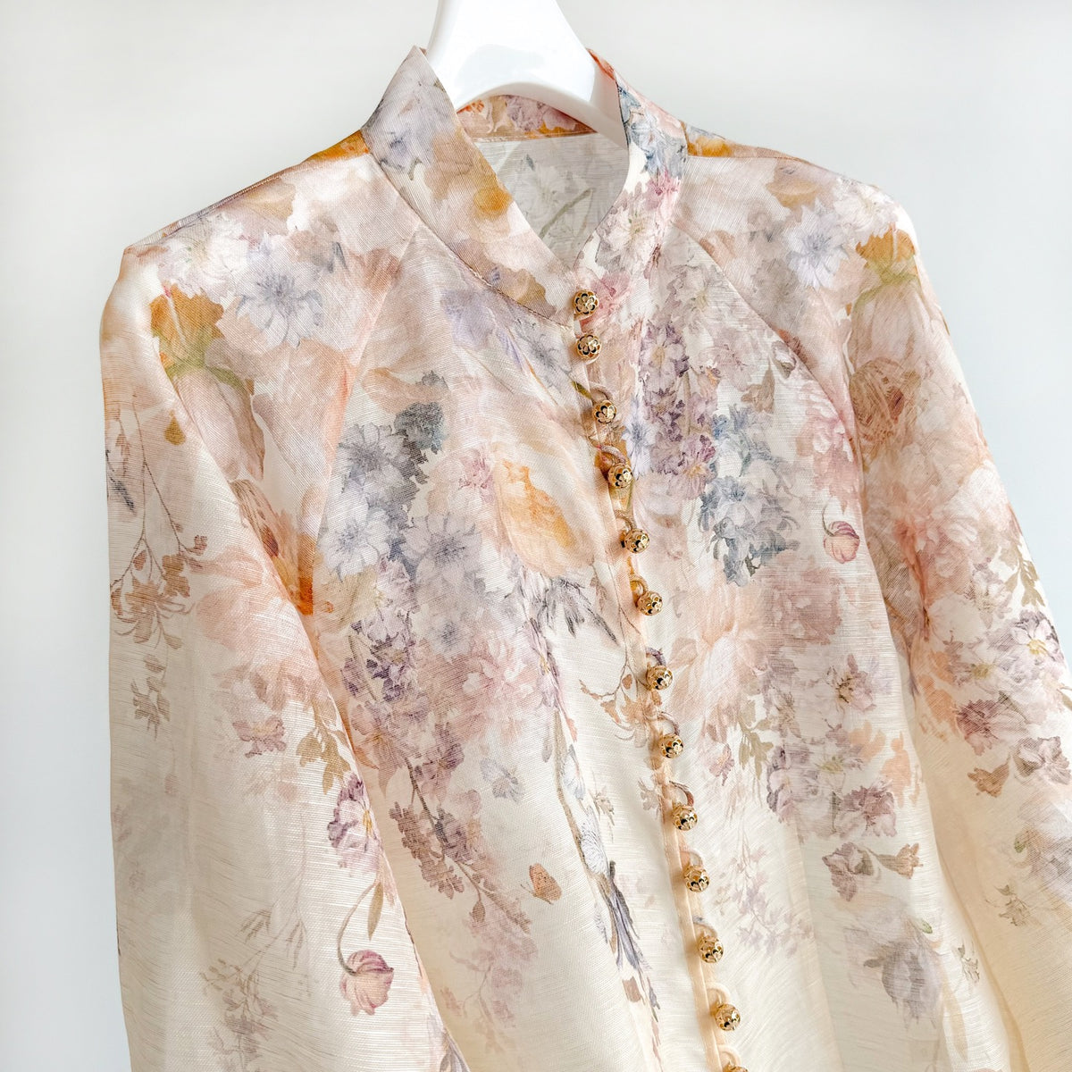 Elegant printed silk-linen blouse
