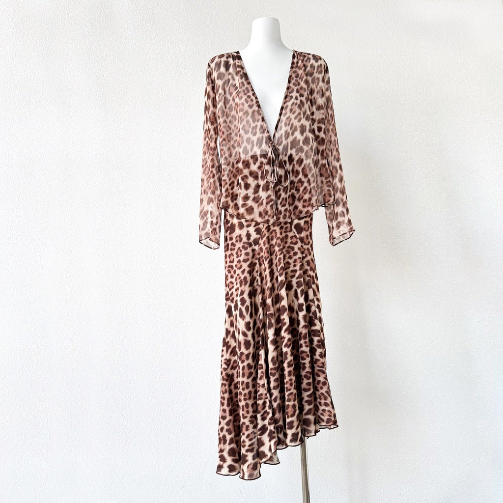 Brown Leopard Print V neck Two Piece Maxi Dress