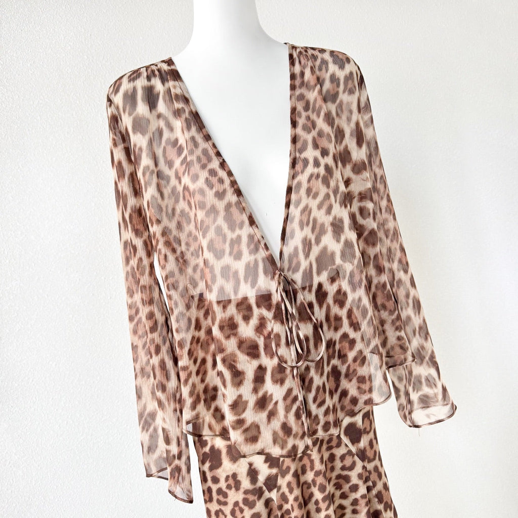 Brown Leopard Print V neck Two Piece Maxi Dress