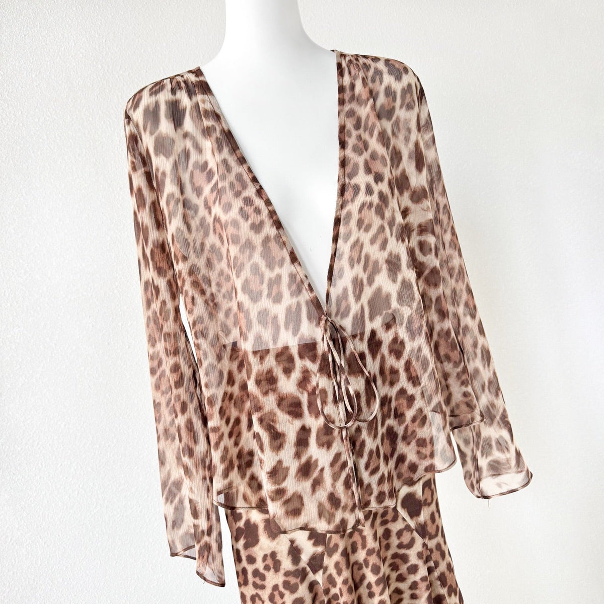 Brown Leopard Print V neck Two Piece Maxi Dress