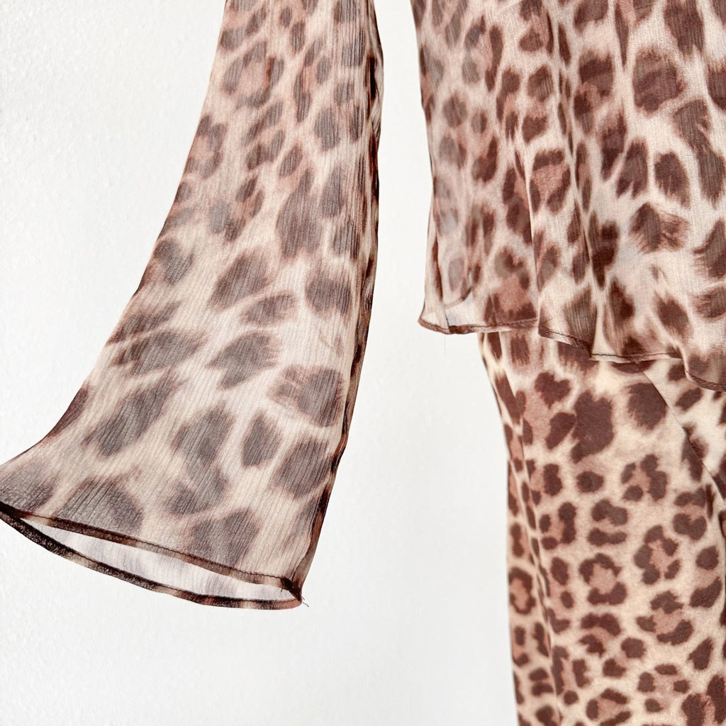 Brown Leopard Print V neck Two Piece Maxi Dress