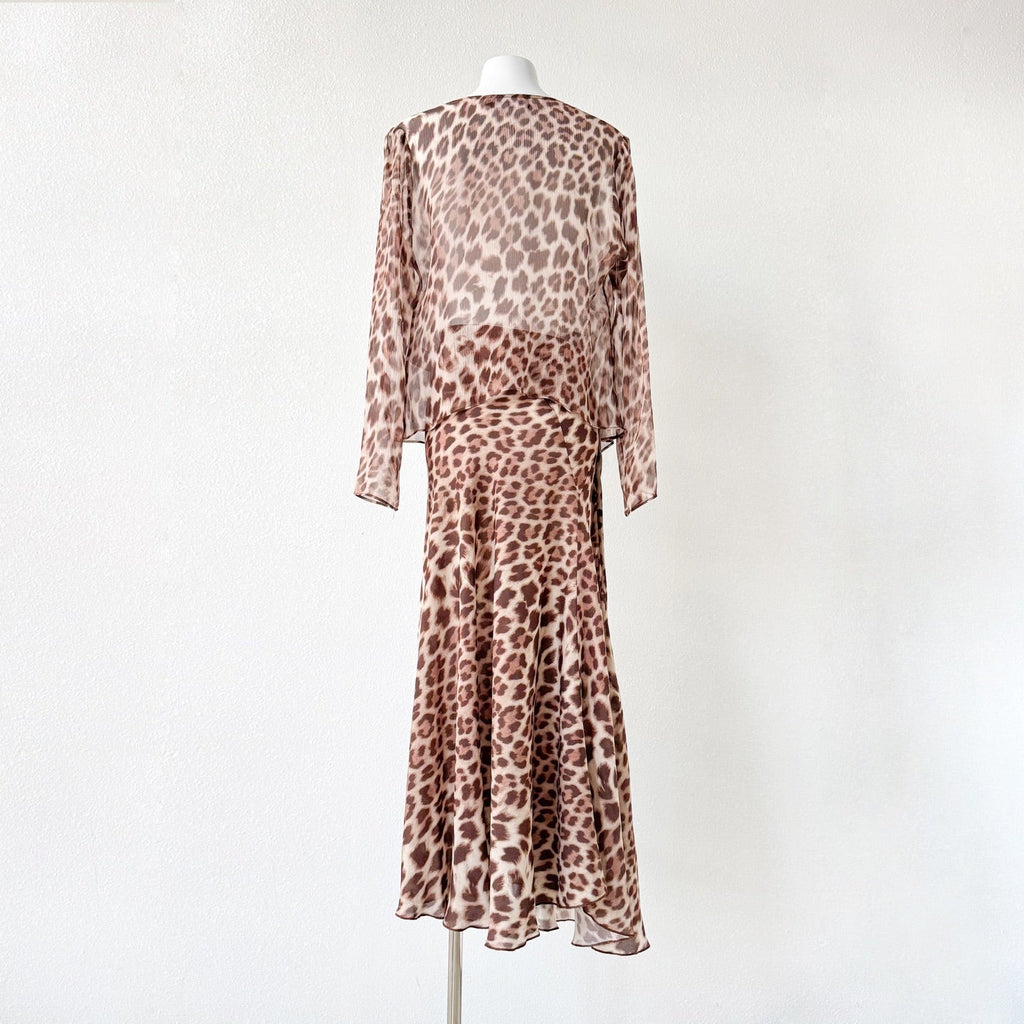 Brown Leopard Print V neck Two Piece Maxi Dress