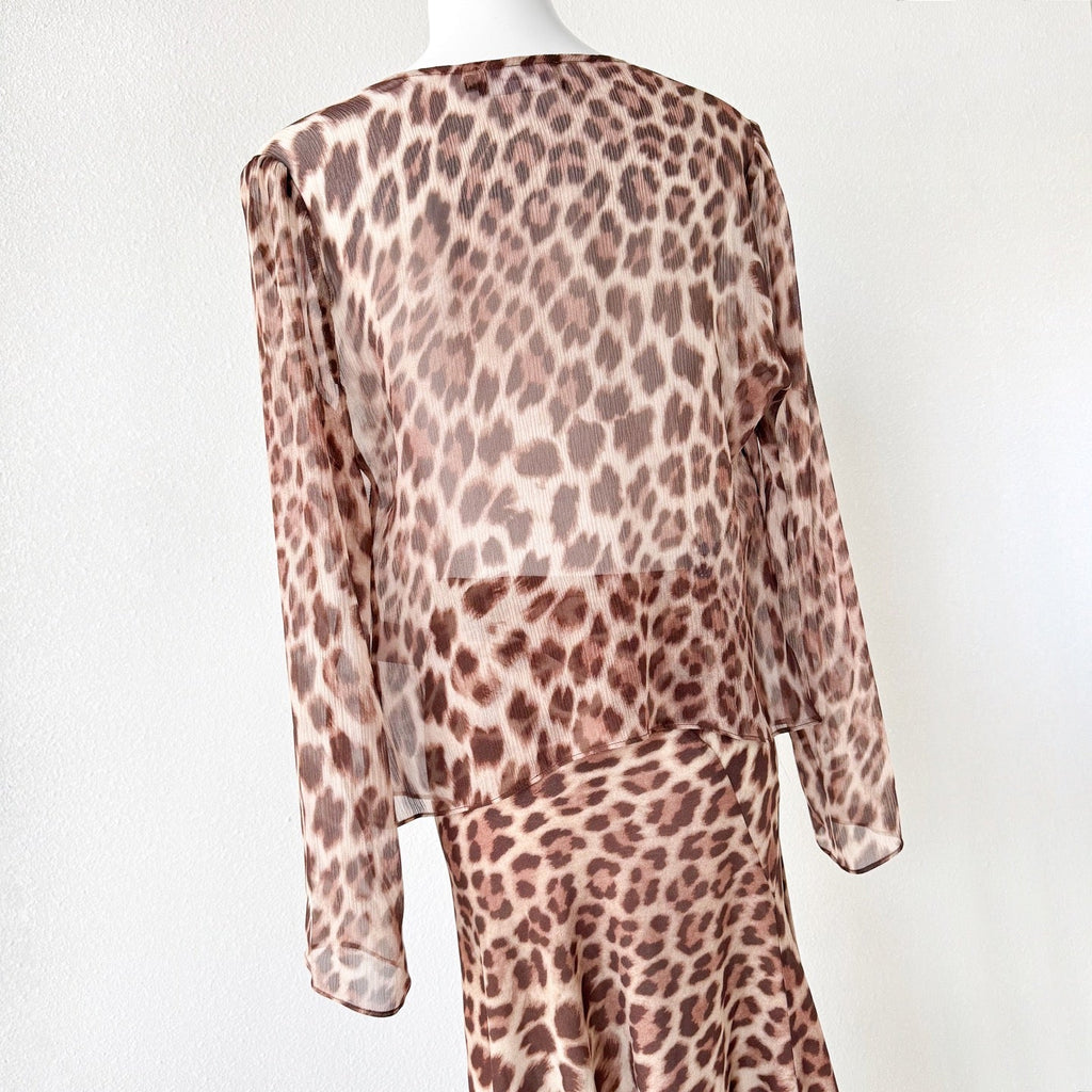 Brown Leopard Print V neck Two Piece Maxi Dress