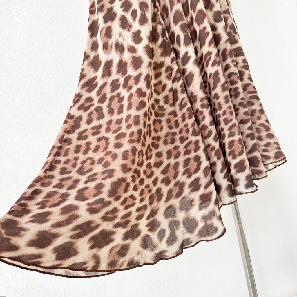 Brown Leopard Print V neck Two Piece Maxi Dress