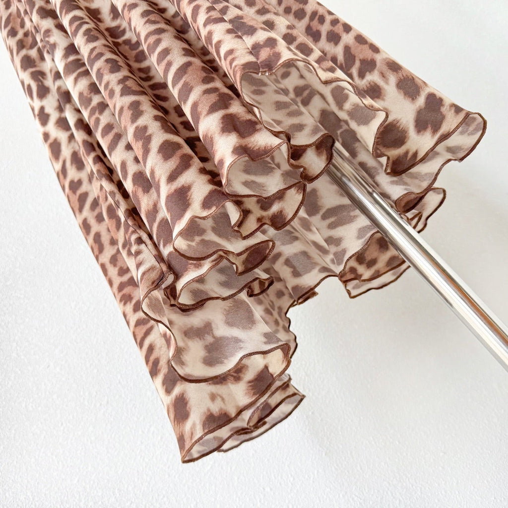 Brown Leopard Print V neck Two Piece Maxi Dress