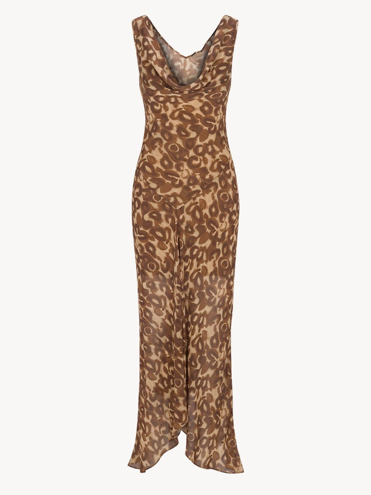 Vintage Leopard Print Ruffle Dress
