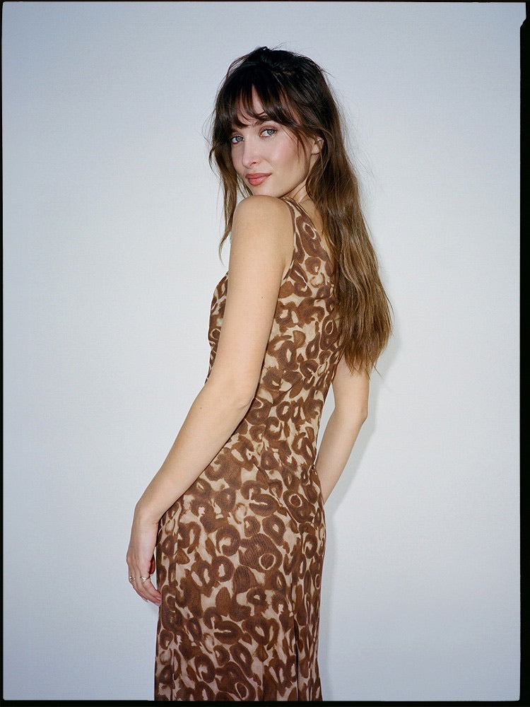 Vintage Leopard Print Ruffle Dress