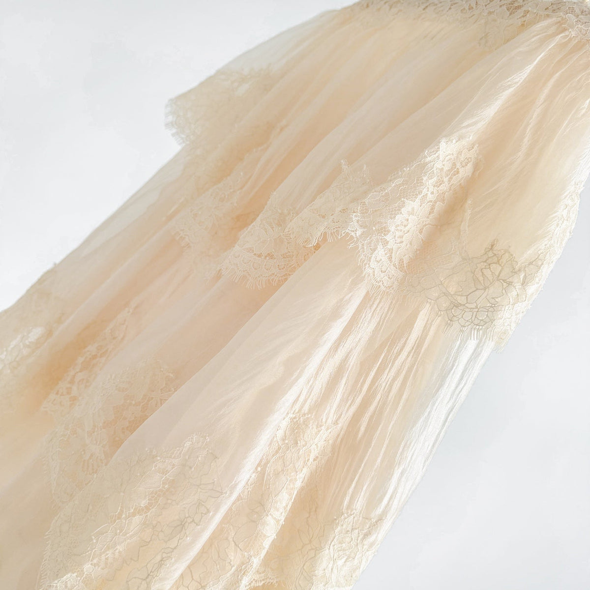 Cream Apricot Tiered Lace Irregular Ruffle Mini Dress