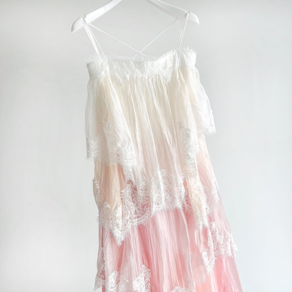 Gradient Pink Tiered Lace Maxi Dress