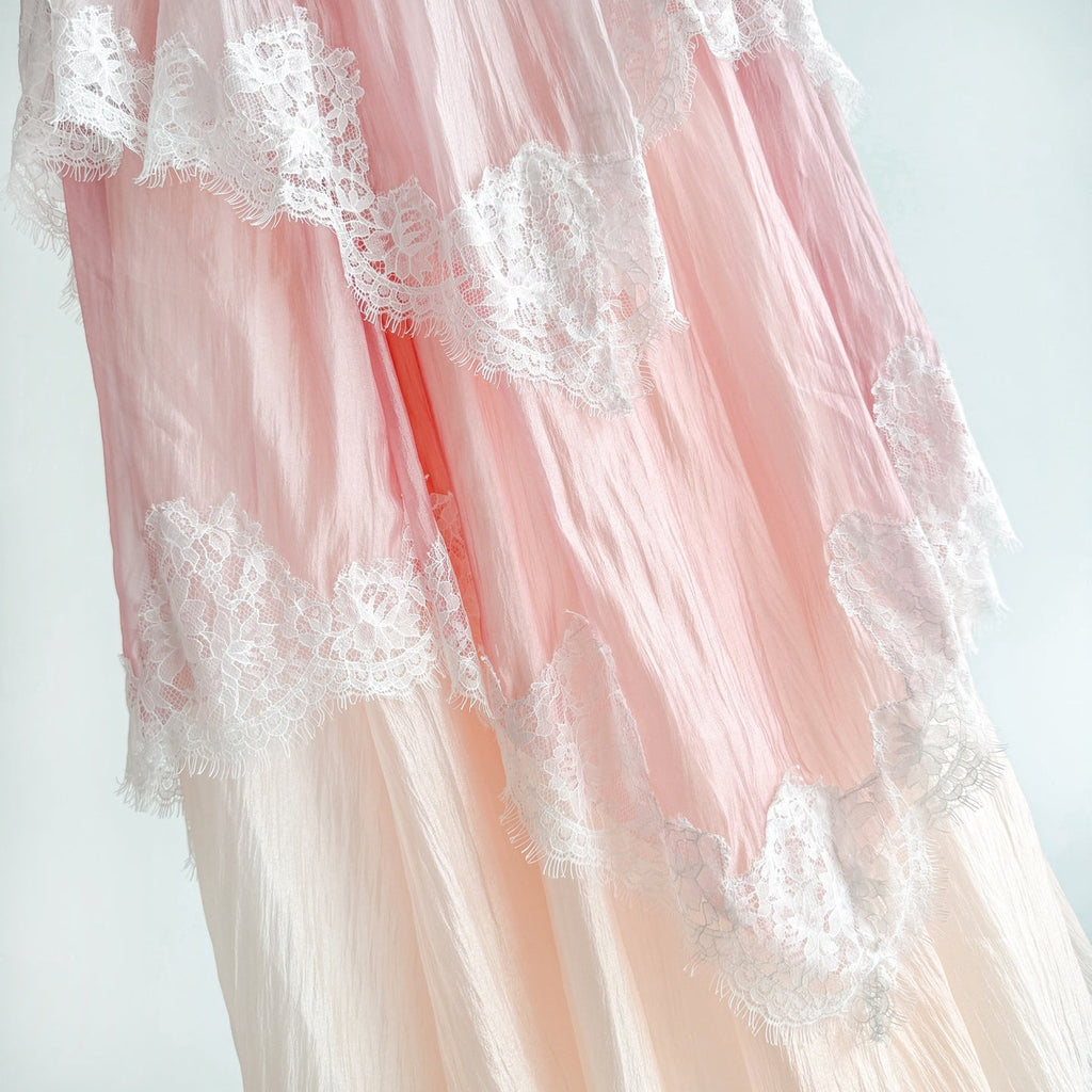 Gradient Pink Tiered Lace Maxi Dress