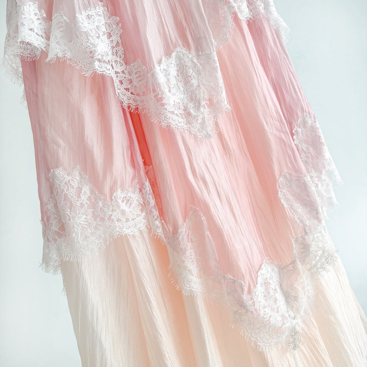 Gradient Pink Tiered Lace Maxi Dress