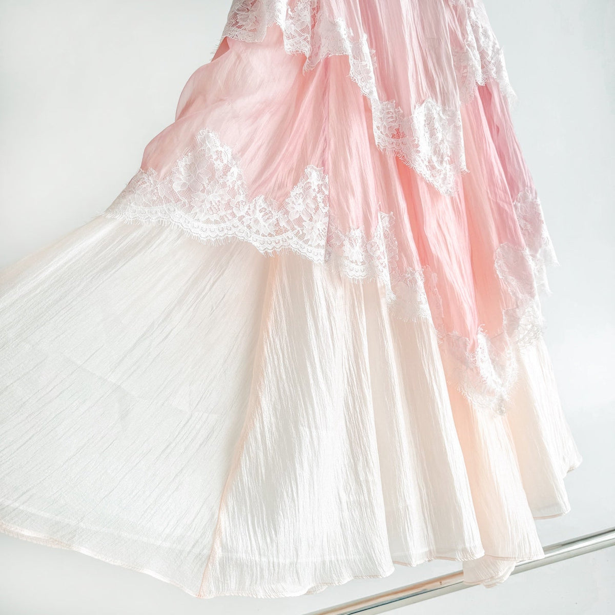 Gradient Pink Tiered Lace Maxi Dress