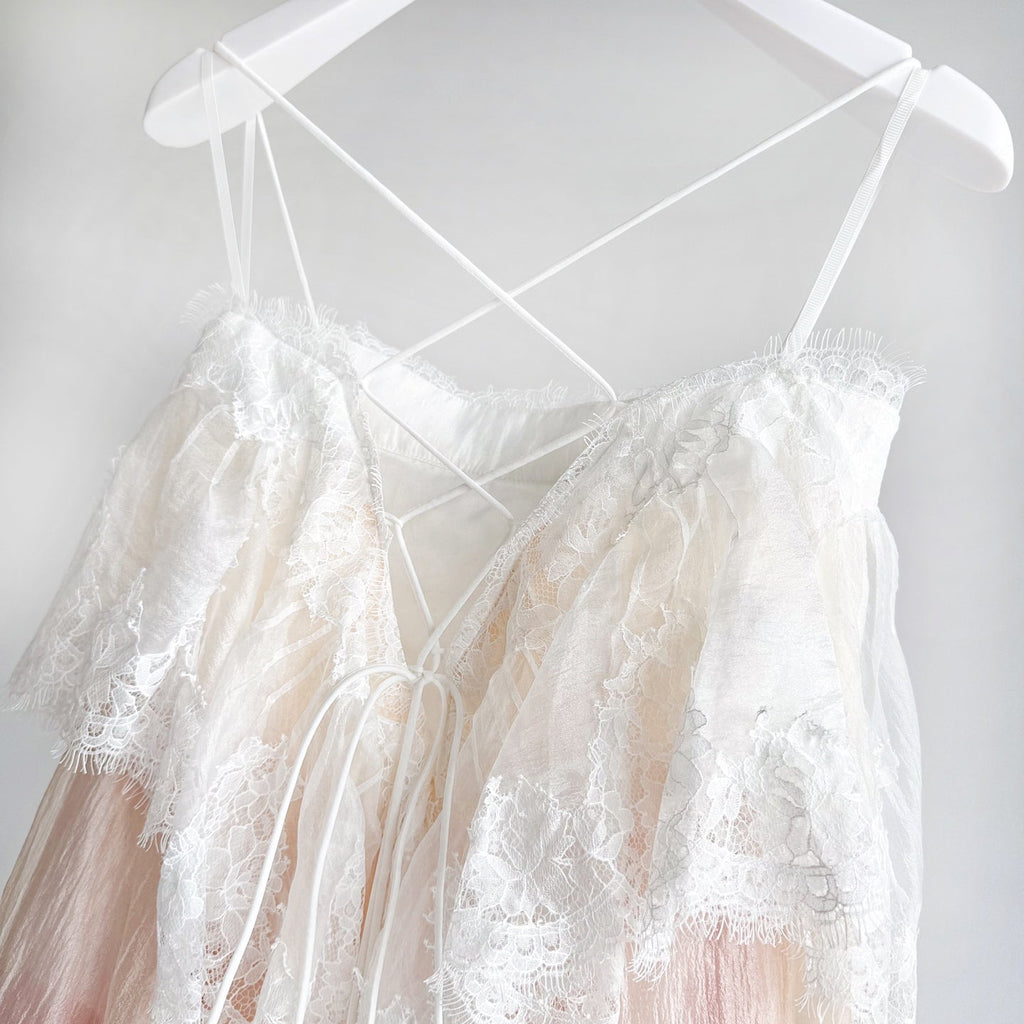 Gradient Pink Tiered Lace Maxi Dress