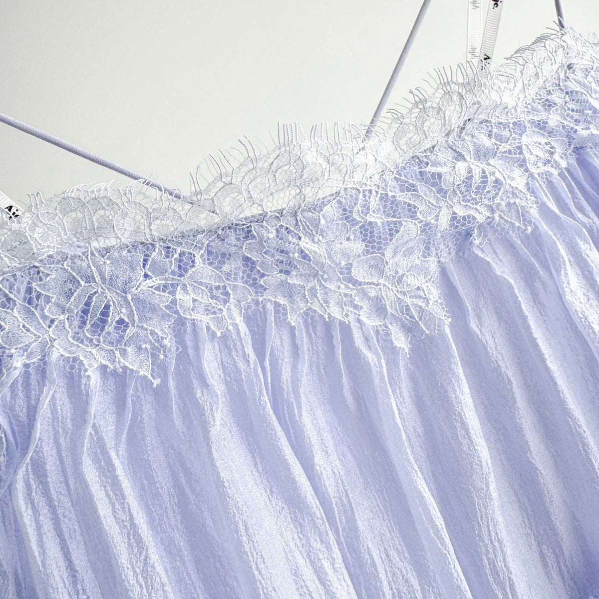 Light Blue and Brown Thin Strap Tiered Lace Off Blouse