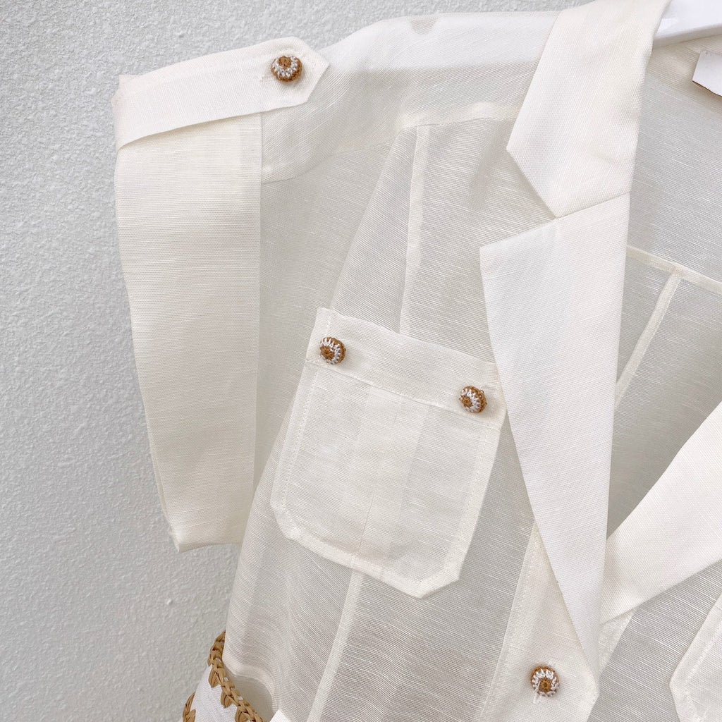 Island Vacation Embroidered Waist-Cinching Lapel Shirt Dress