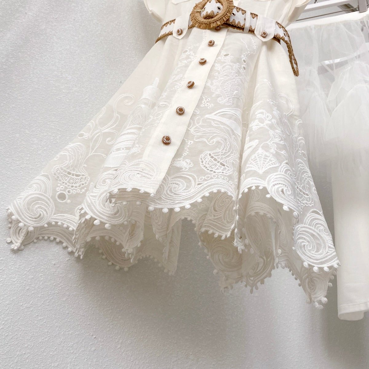 Island Vacation Embroidered Waist-Cinching Lapel Shirt Dress
