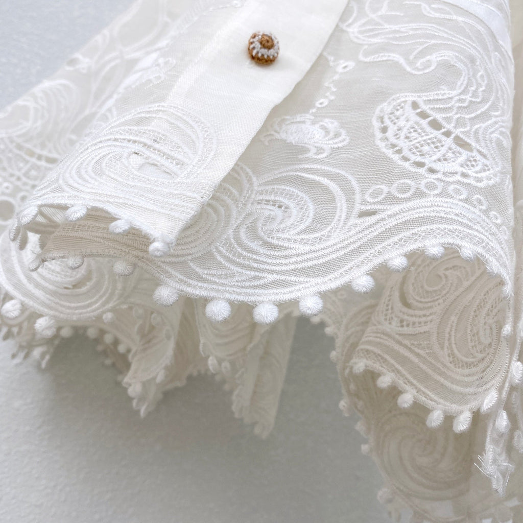 Island Vacation Embroidered Waist-Cinching Lapel Shirt Dress