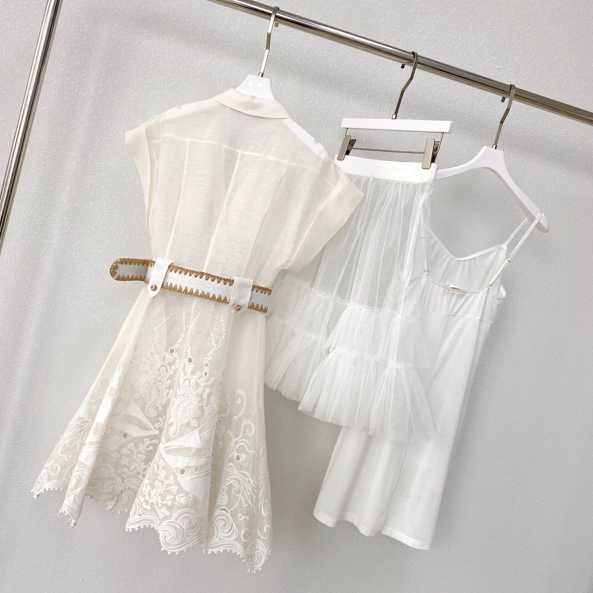 Island Vacation Embroidered Waist-Cinching Lapel Shirt Dress