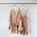 The Rebellion Lace-Up Mini Dress in Tan Floral