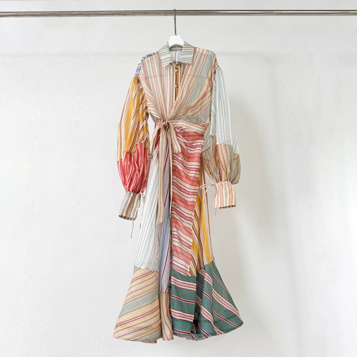 Rebellion Striped Midi Dress in Spliced Stripes