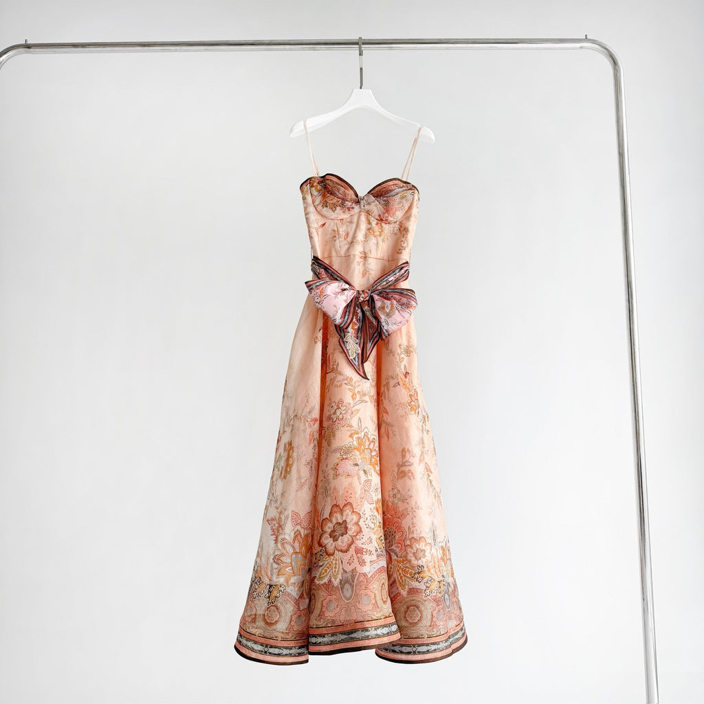 The Alchemy Structured Midi Dress in Pink Paisley