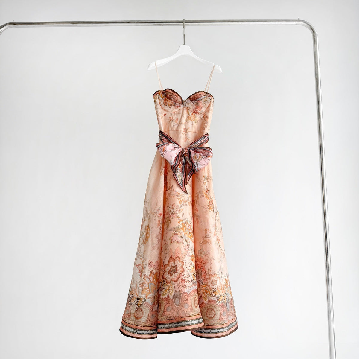 The Alchemy Structured Midi Dress in Pink Paisley