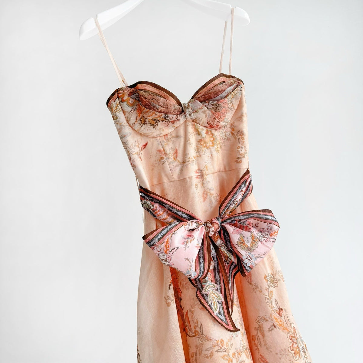 The Alchemy Structured Midi Dress in Pink Paisley