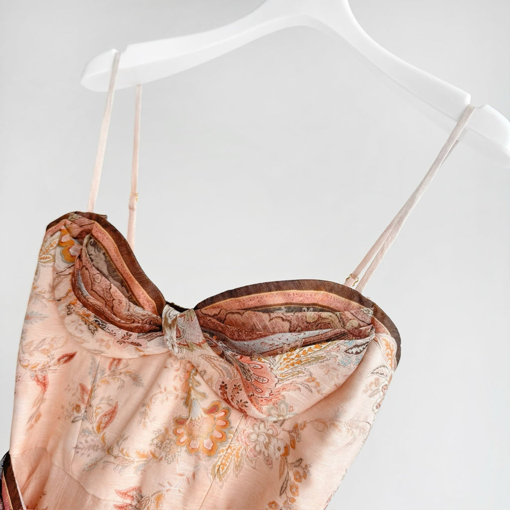 The Alchemy Structured Midi Dress in Pink Paisley