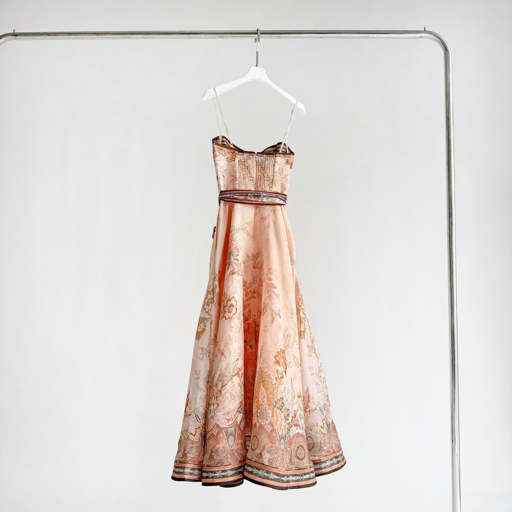The Alchemy Structured Midi Dress in Pink Paisley