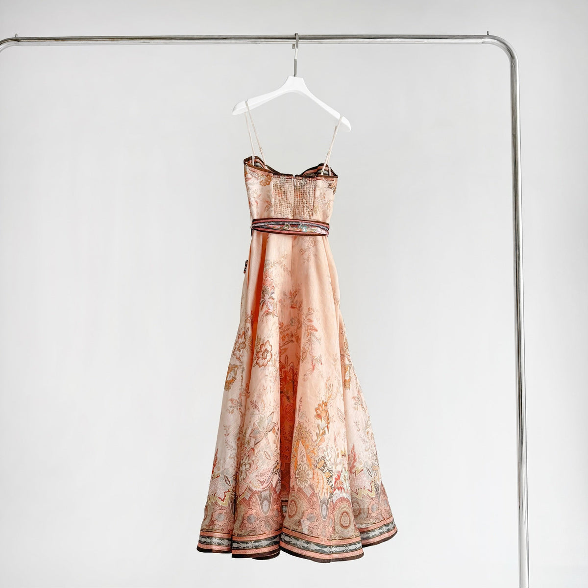 The Alchemy Structured Midi Dress in Pink Paisley