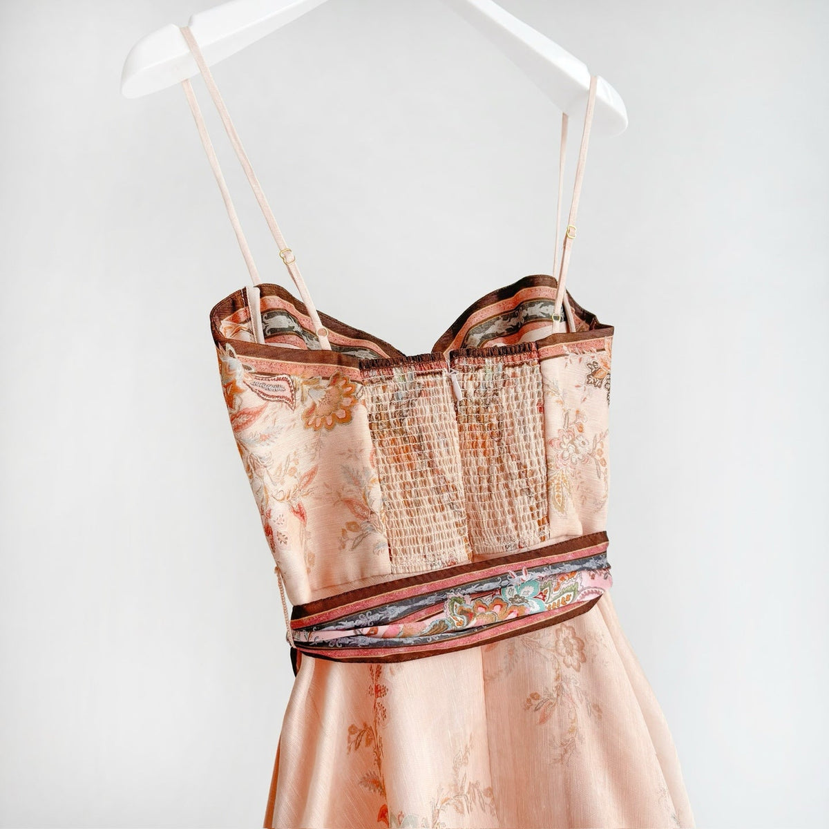 The Alchemy Structured Midi Dress in Pink Paisley