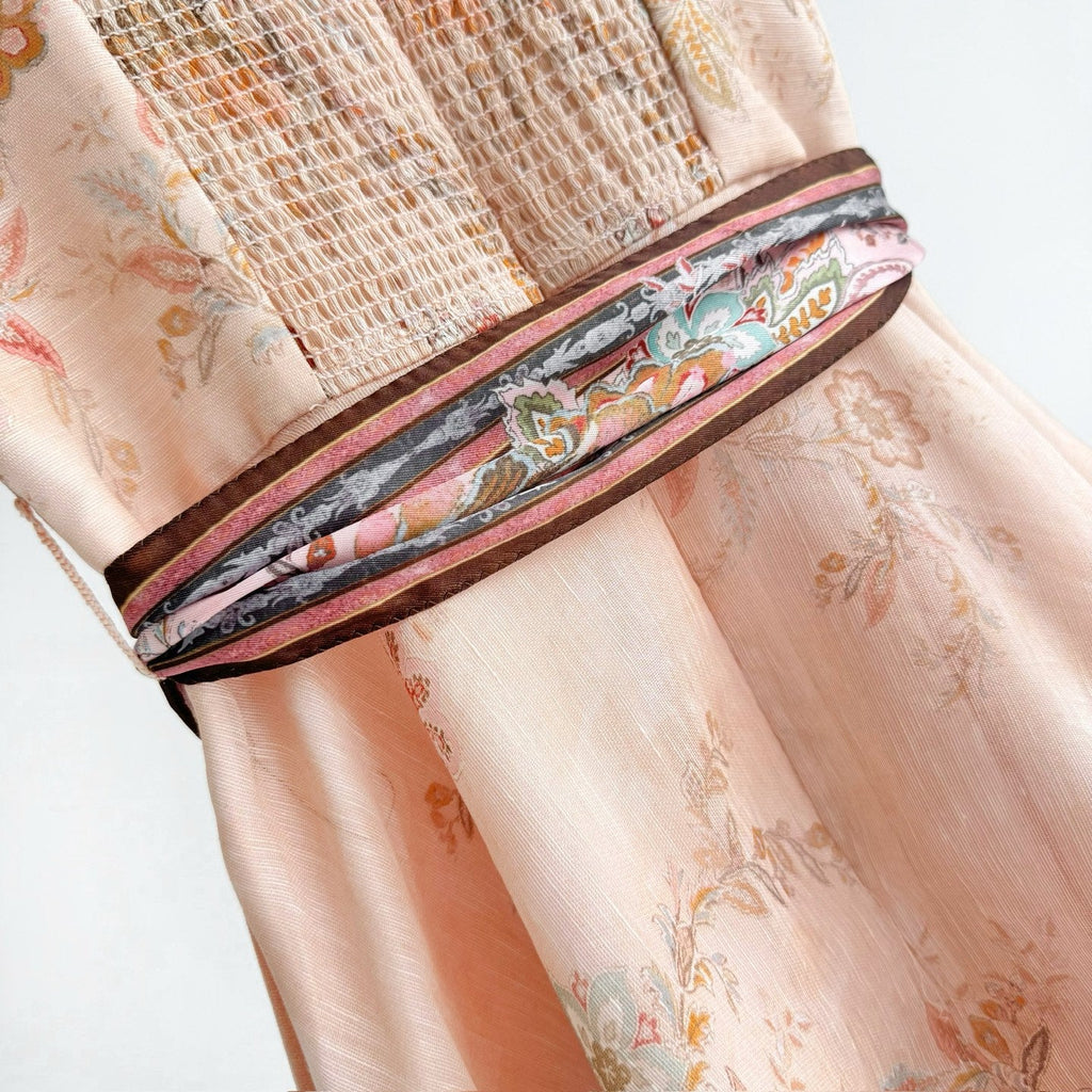 The Alchemy Structured Midi Dress in Pink Paisley