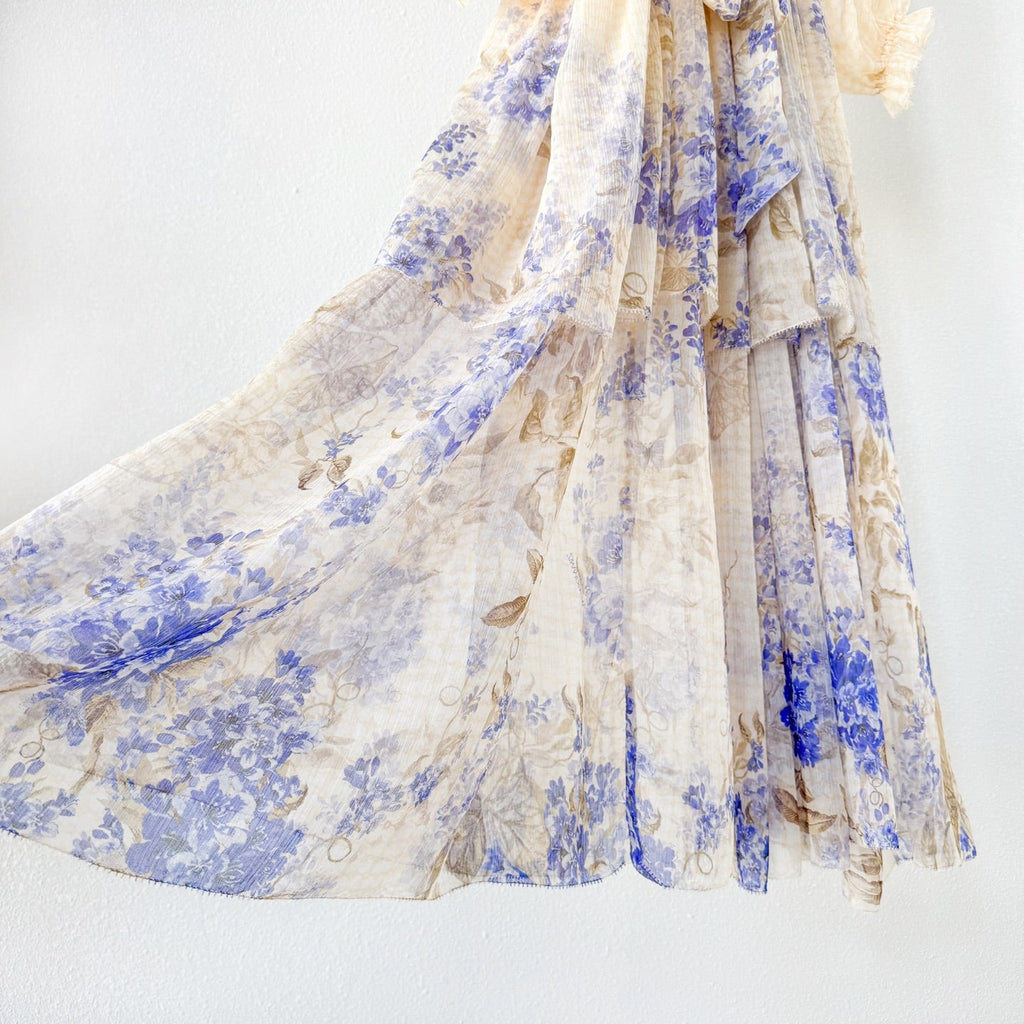 Indigo Wisteria Print Maxi Dress with Camisole Liner Two-Piece Set