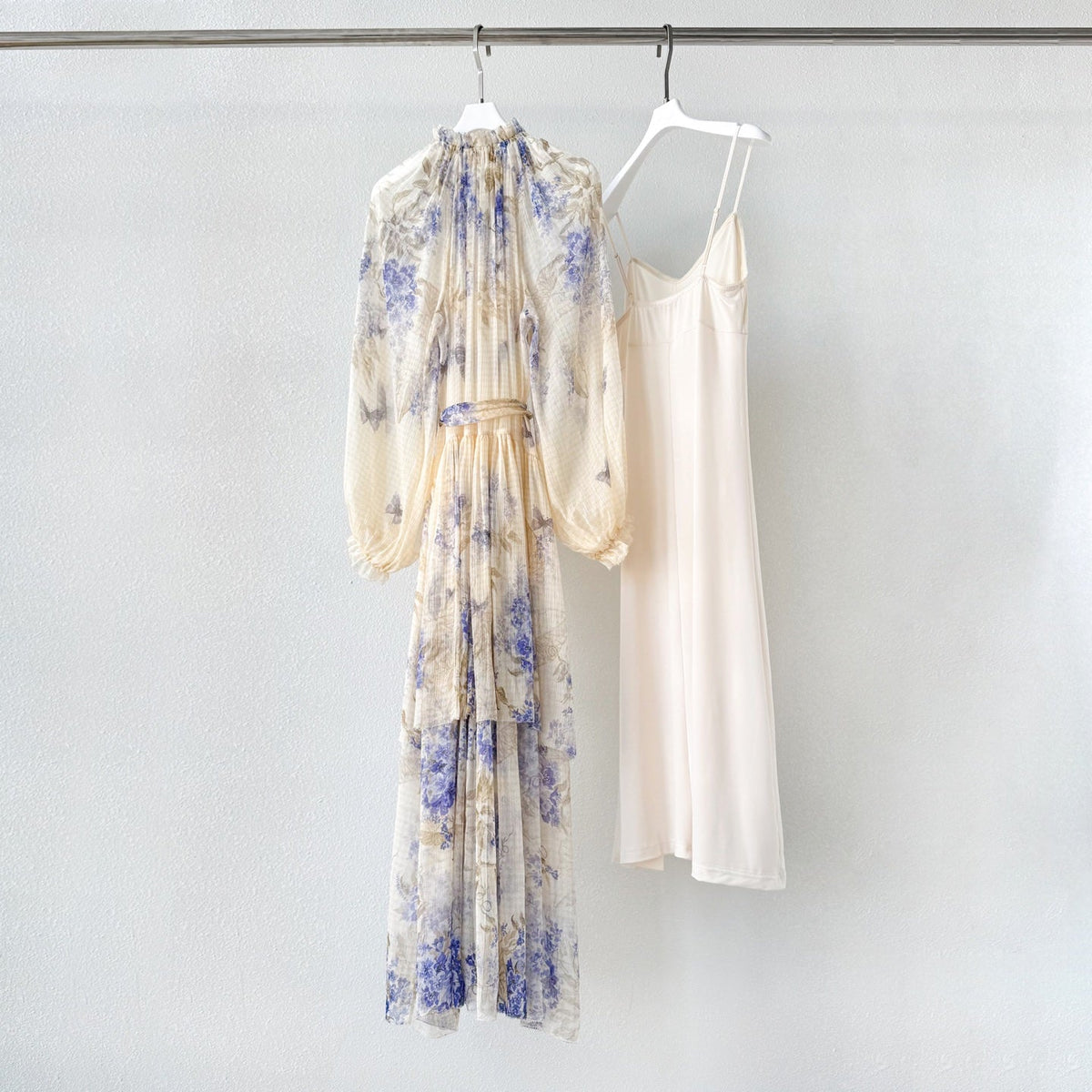 Indigo Wisteria Print Maxi Dress with Camisole Liner Two-Piece Set