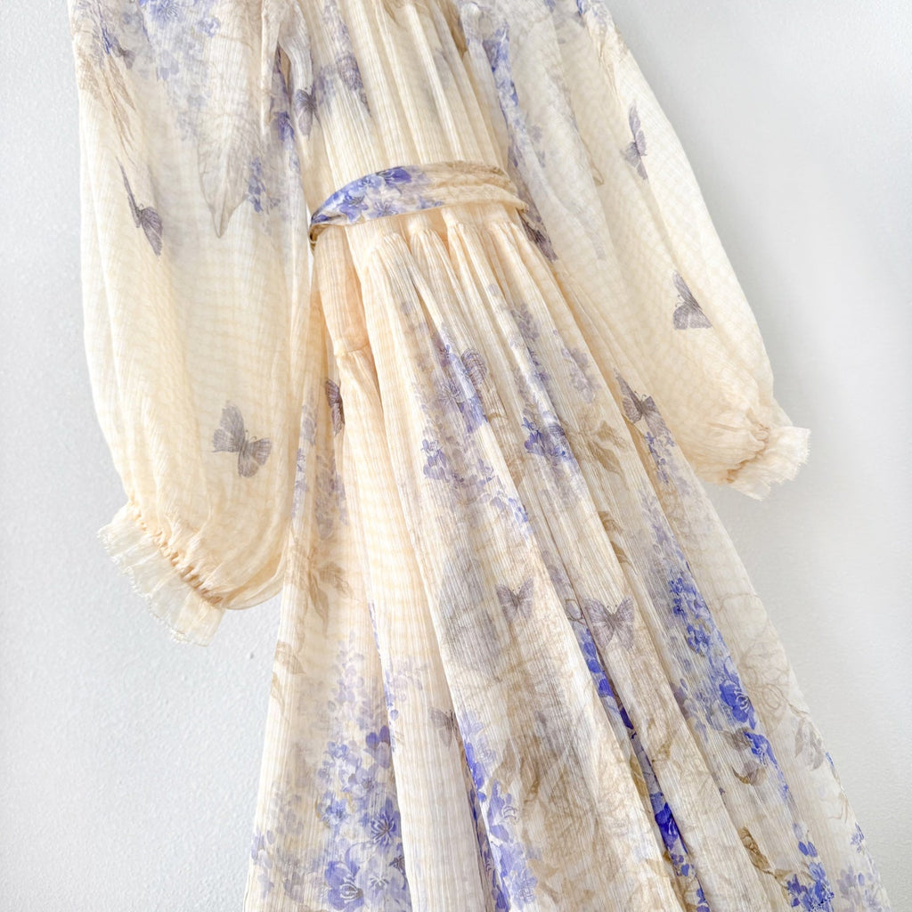 Indigo Wisteria Print Maxi Dress with Camisole Liner Two-Piece Set