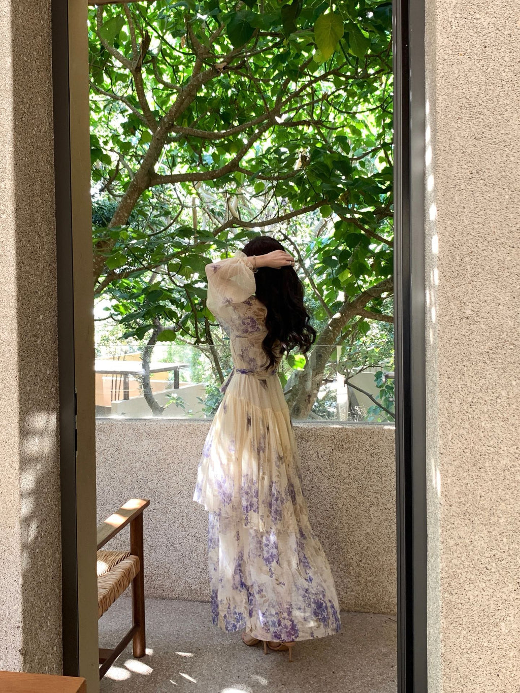 Indigo Wisteria Print Maxi Dress with Camisole Liner Two-Piece Set