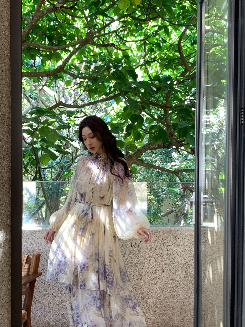 Indigo Wisteria Print Maxi Dress with Camisole Liner Two-Piece Set