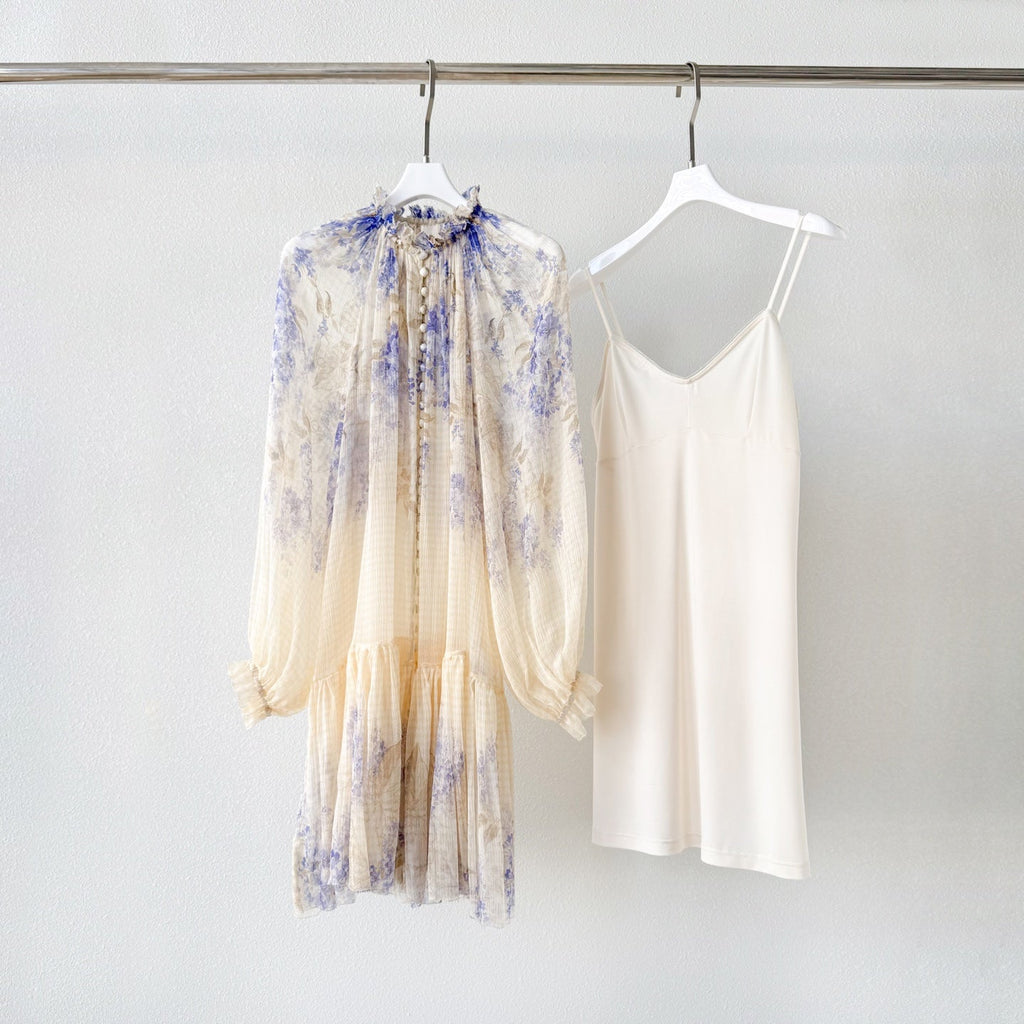 Indigo Wisteria Print Mini Dress with Camisole Liner Two-Piece Set