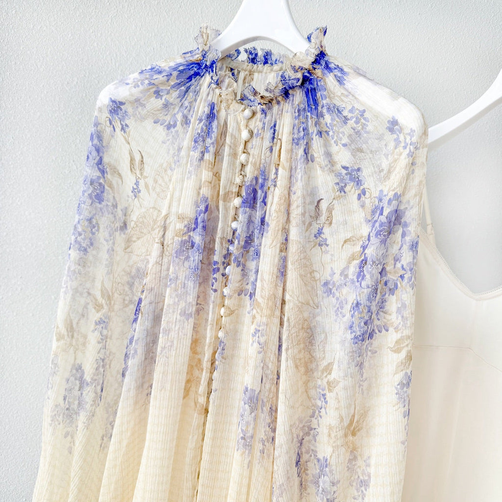 Indigo Wisteria Print Mini Dress with Camisole Liner Two-Piece Set