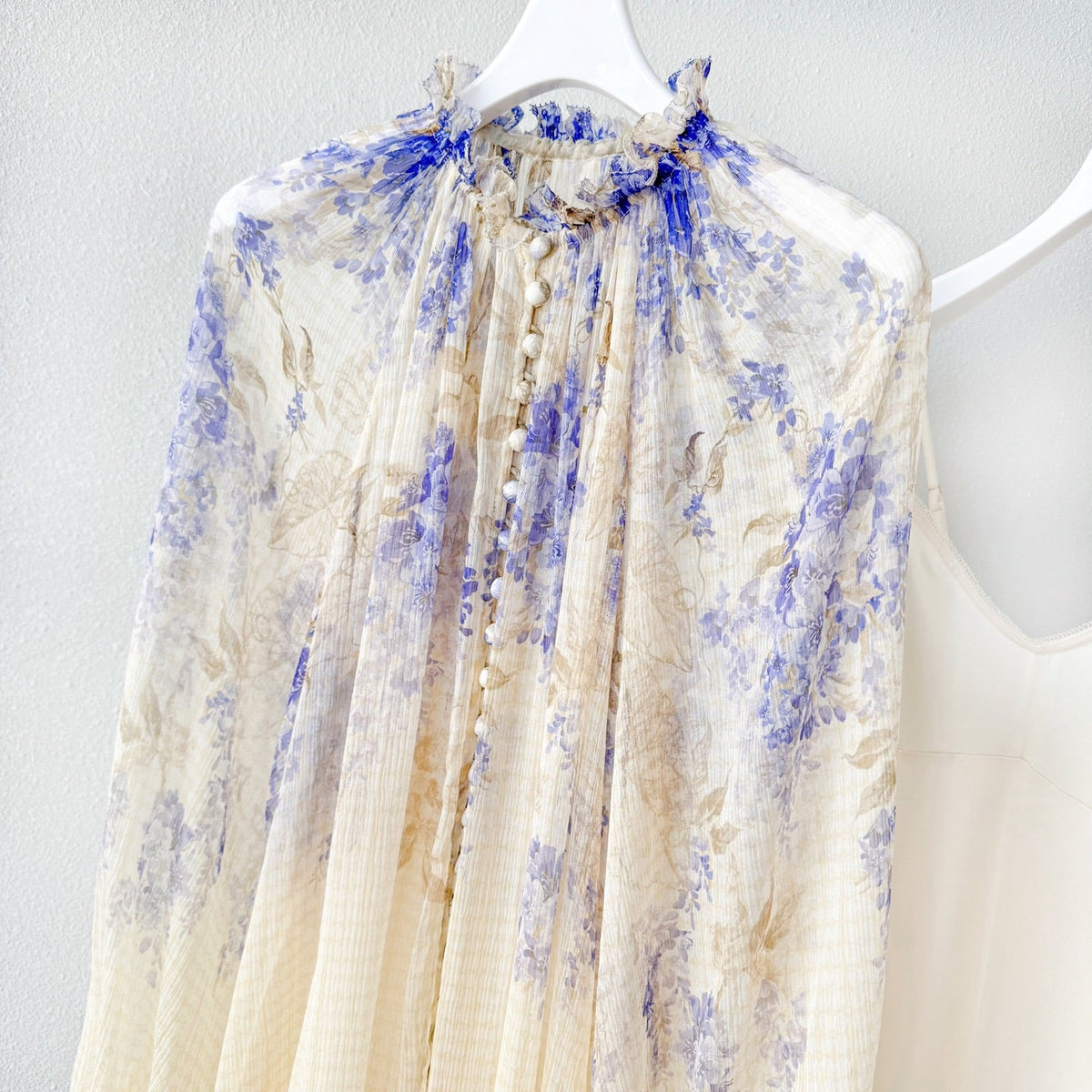 Indigo Wisteria Print Mini Dress with Camisole Liner Two-Piece Set