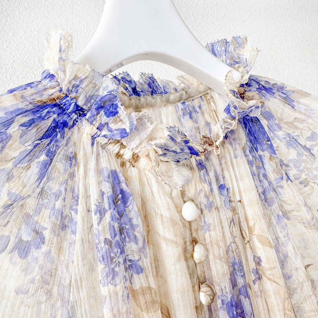 Indigo Wisteria Print Mini Dress with Camisole Liner Two-Piece Set