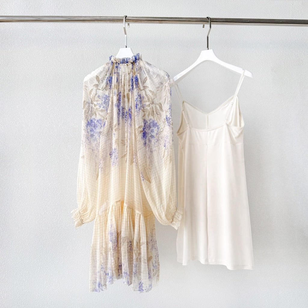 Indigo Wisteria Print Mini Dress with Camisole Liner Two-Piece Set